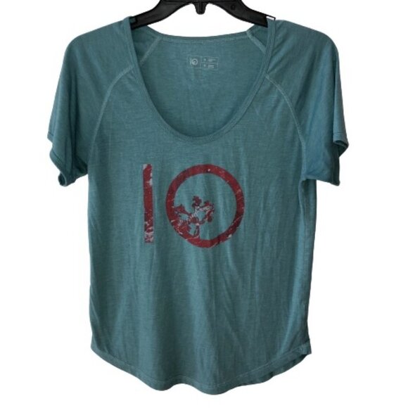 IO Blue Green Scoop Neck Short Sleeve T Shirt Tee - Picture 1 of 9